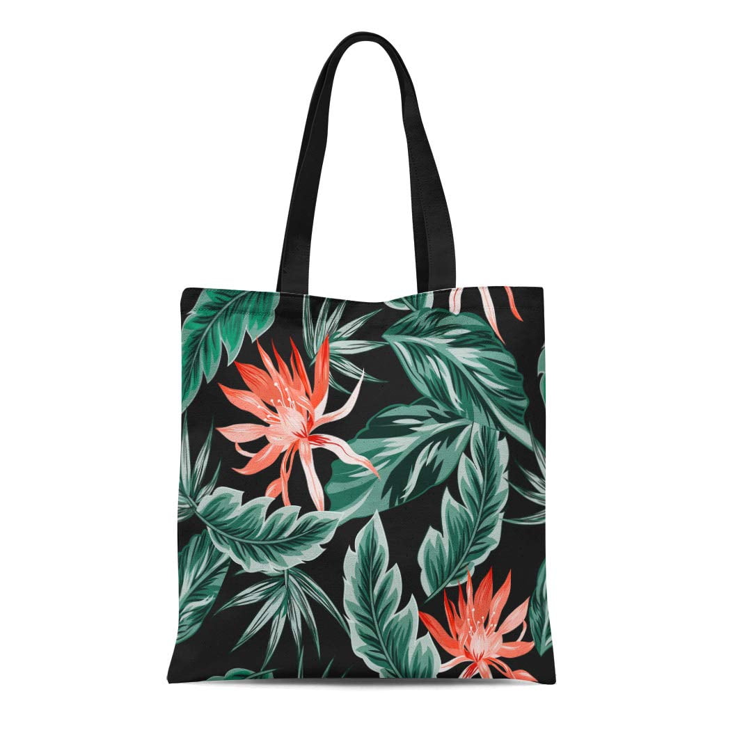 KDAGR Canvas Tote Bag Tropical Flowers Jungle Leaves Bird of Paradise ...