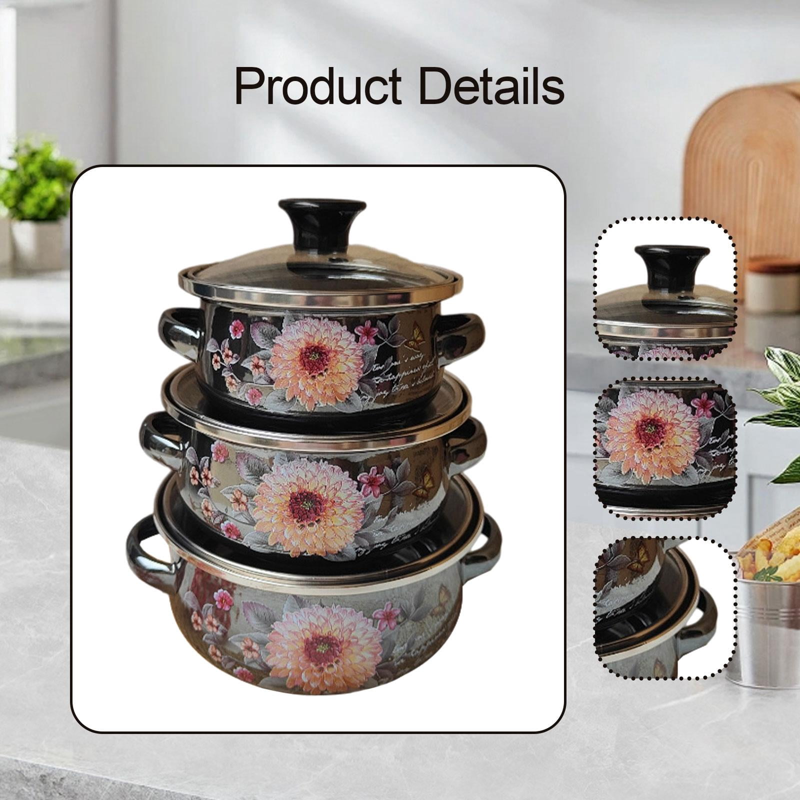Dualoai 3x Enamel Stockpots Set Cookware Cooker Enamel Pots for Restaurant Home Gift