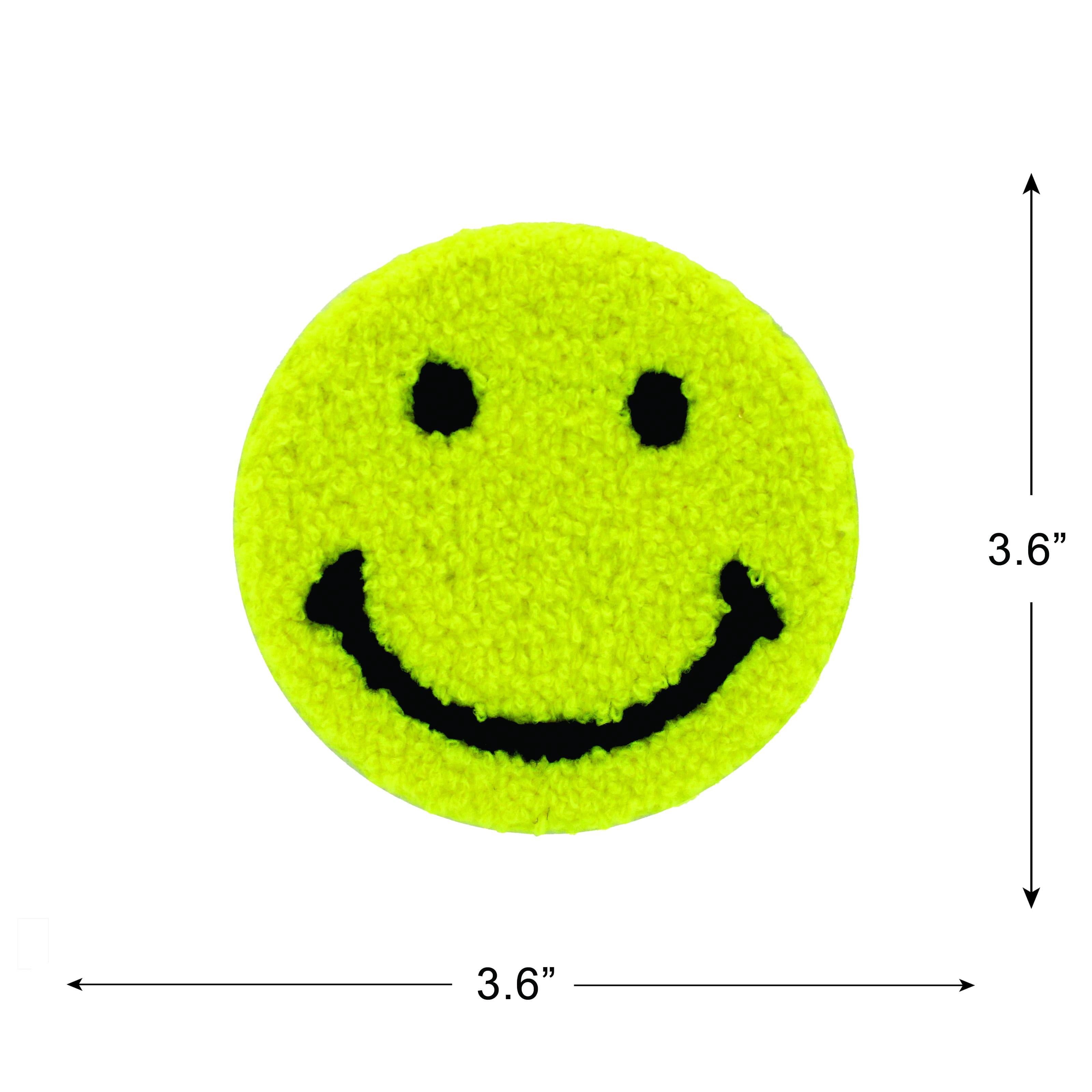 (4 pack) Gwen Studios Chenille Yellow Smiley Face Iron-on Patch Applique, 3.6"