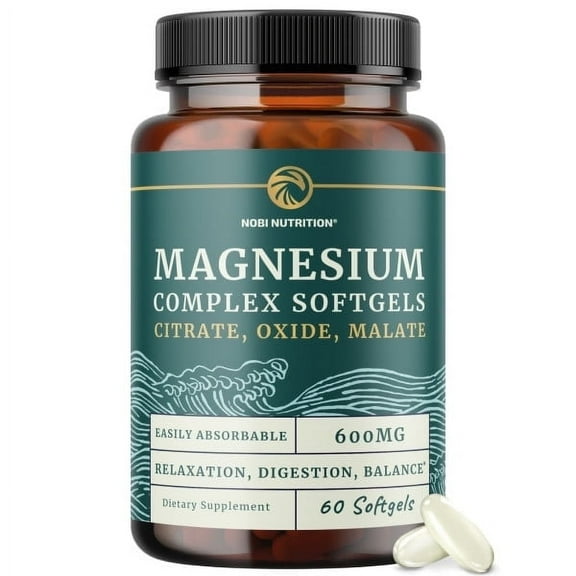 Triple Magnesium Softgels | Citrate, Malate, & Oxide High Absorption Magnesium Supplement for Digestion, Calm, Leg Cramps, & Sleep Support | 60 Ct