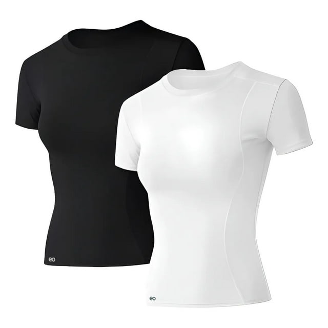 2pcs Playera Ropa Deportiva Mujer Blusa Secado Rápido Blanco y Negro Talla: M