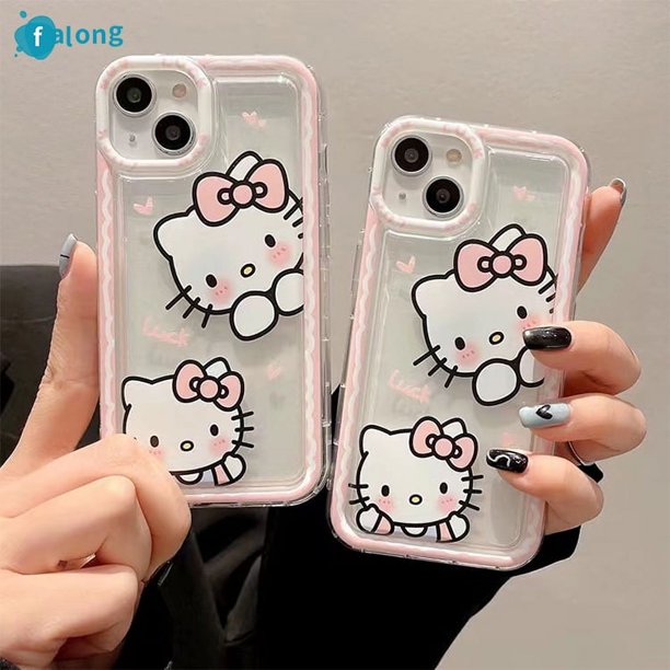 Sanrio Ins Hello Kitty-funda de teléfono con borde rosa para Iphone 15, 14, 13, 11, 12 Pro Max, X, XR, XS, Y2k, regalo transparente de silicona anticaída