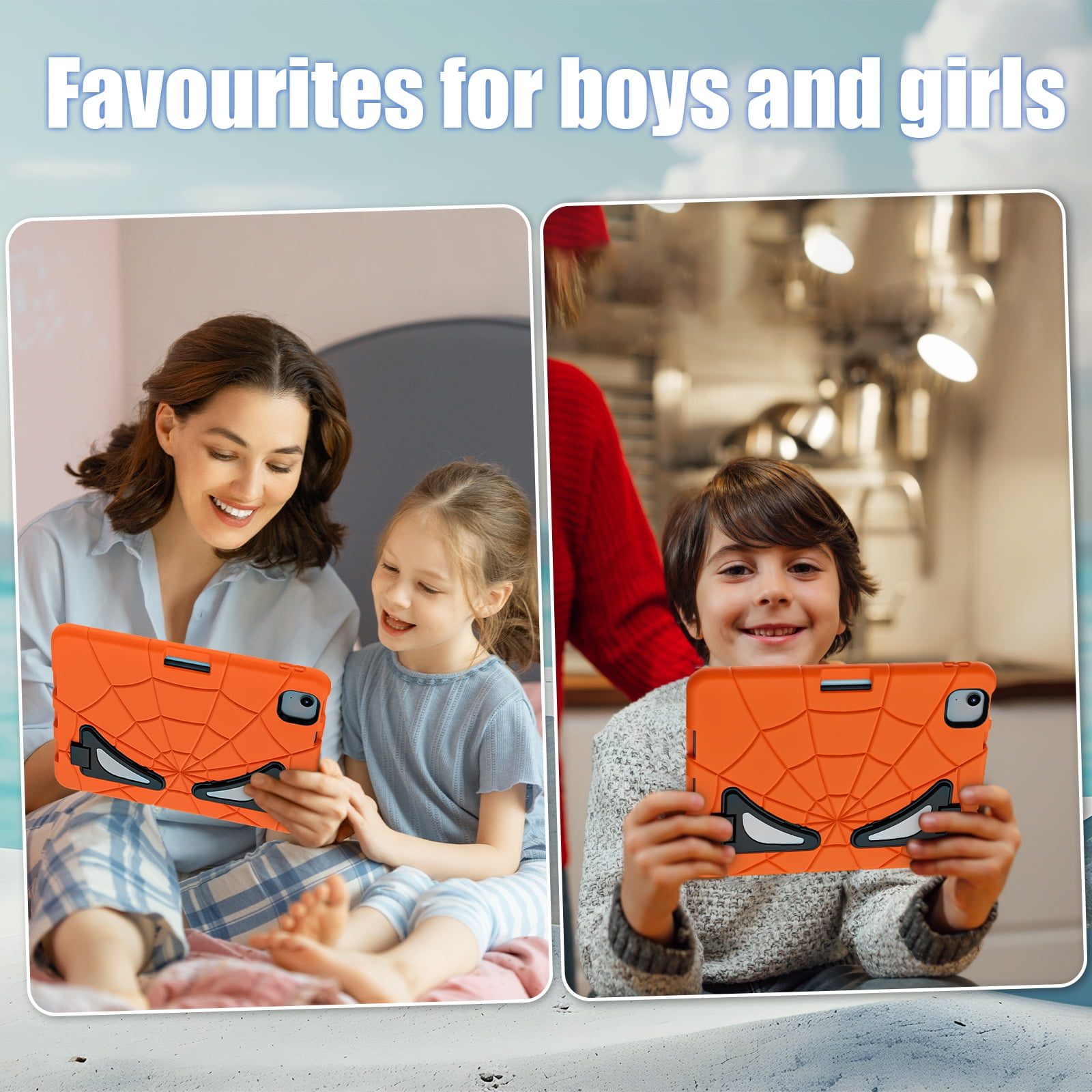 Allytechgroup iPad Pro 11 2024 Case, Cute Stylish Design Kids Friendly Rugged Kickstand Lightweight Silicone PC Case with Pencil Holder for Apple iPad Pro 11 Inch 2024, Orange+Black