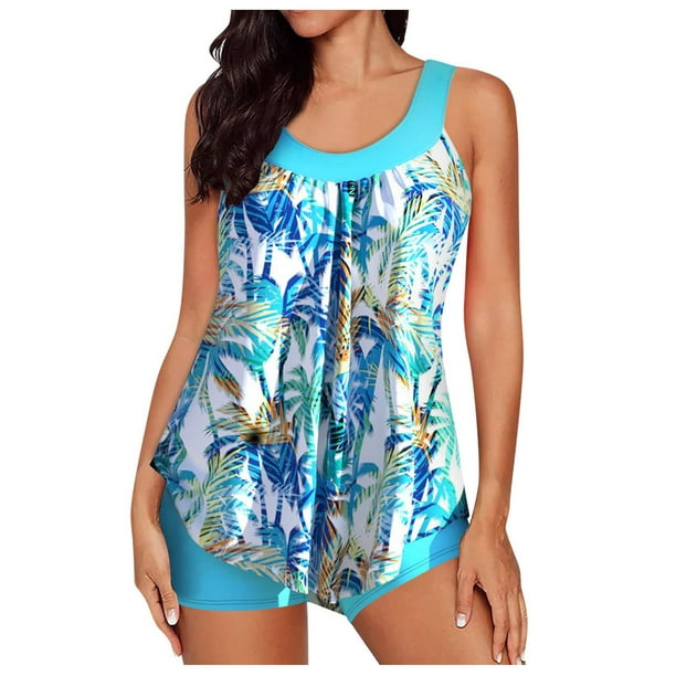 Plus Size Tankini Swimsuits for Women Two Piece Bikini Tank Tops with ...