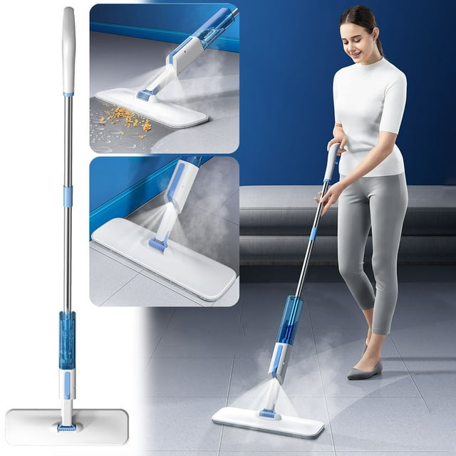 Yialzm Ergonomic Spray Mop with Refillable Bottle for Easy Dry Wet Floor Cleaning Bedroom Kitchen Tile 360 Rotation Microfiber Cloth Machine Washable Compatible Liquid Efficient Design