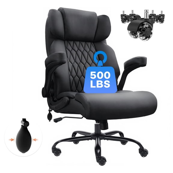Ninecer PU Leather Executive Swivel Office Chair, High Back Ergonomic Computer Desk Chair, Home Office Chair With Lumbar Back Support, Black