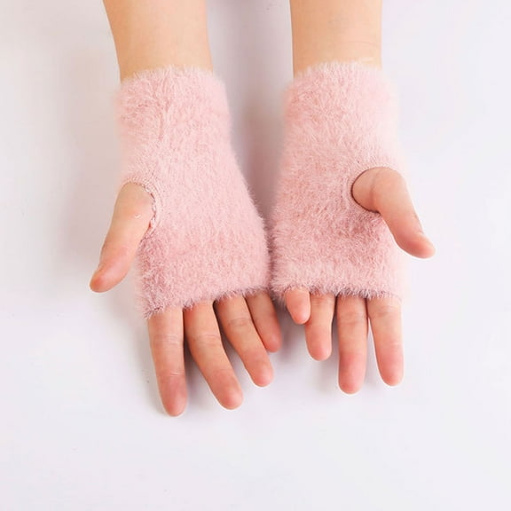 absanyy Women's Fingerless Gloves - Touchscreen Compatible, Soft Fuzzy & Stretchy, One Size Fits Most (Free Size) - Pink for Office, Cold Weather Use