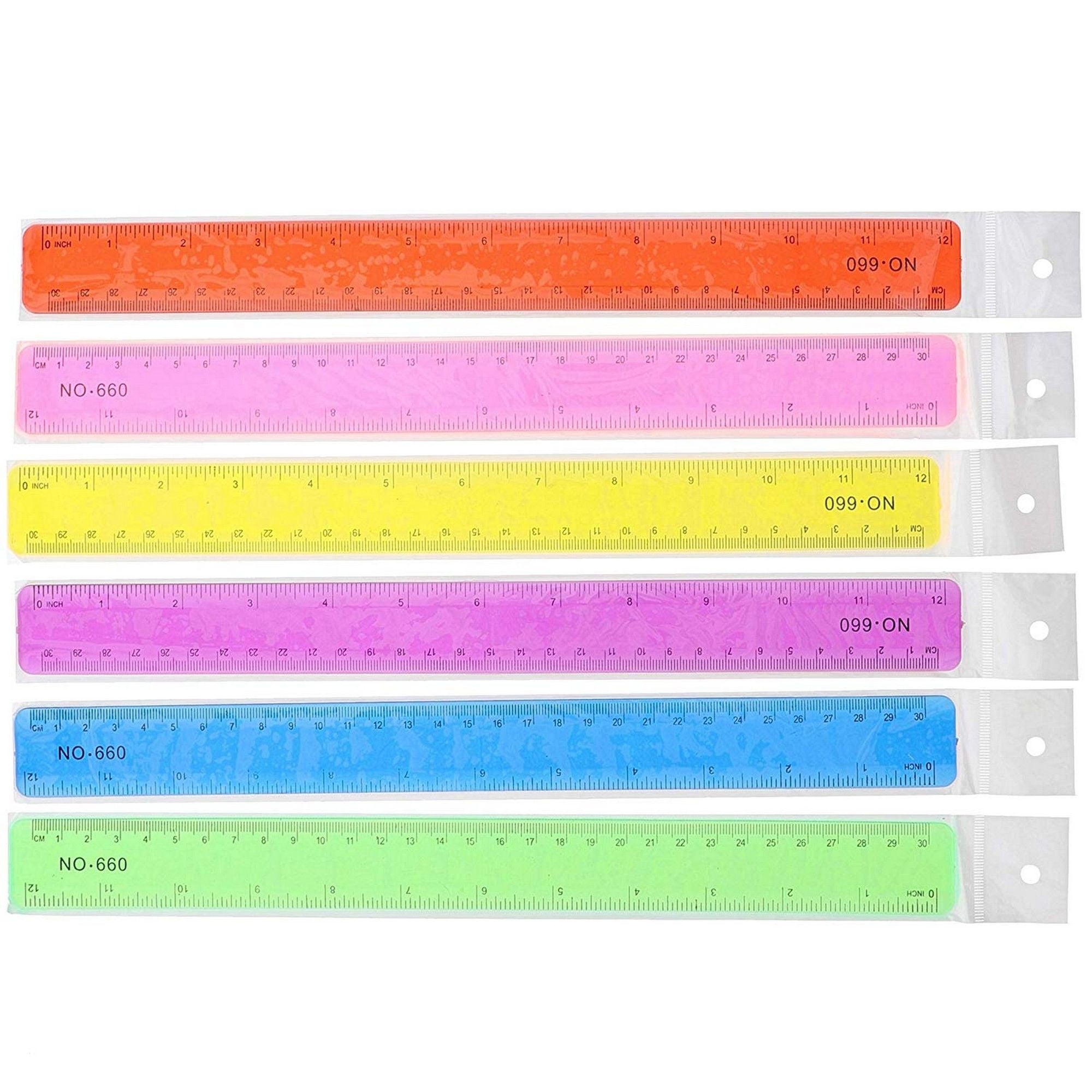 6 in, 5 color, 50 Pack Juvale Classroom Transparent Rulers Set