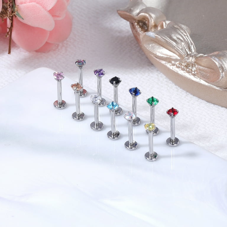12Pcs/Set 16G Mix Color Crystal Lip Labret Studs Medusa Piercing - Main Image