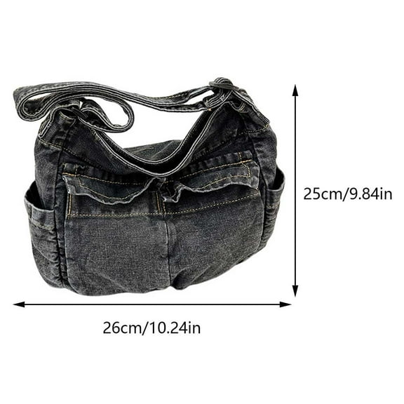 Denim Vintage Messenger Bag Retro Jeans Tote Bag Large Capacity Women Casual Satchel Bag Fashion Shoulder Bag New Handbag Black