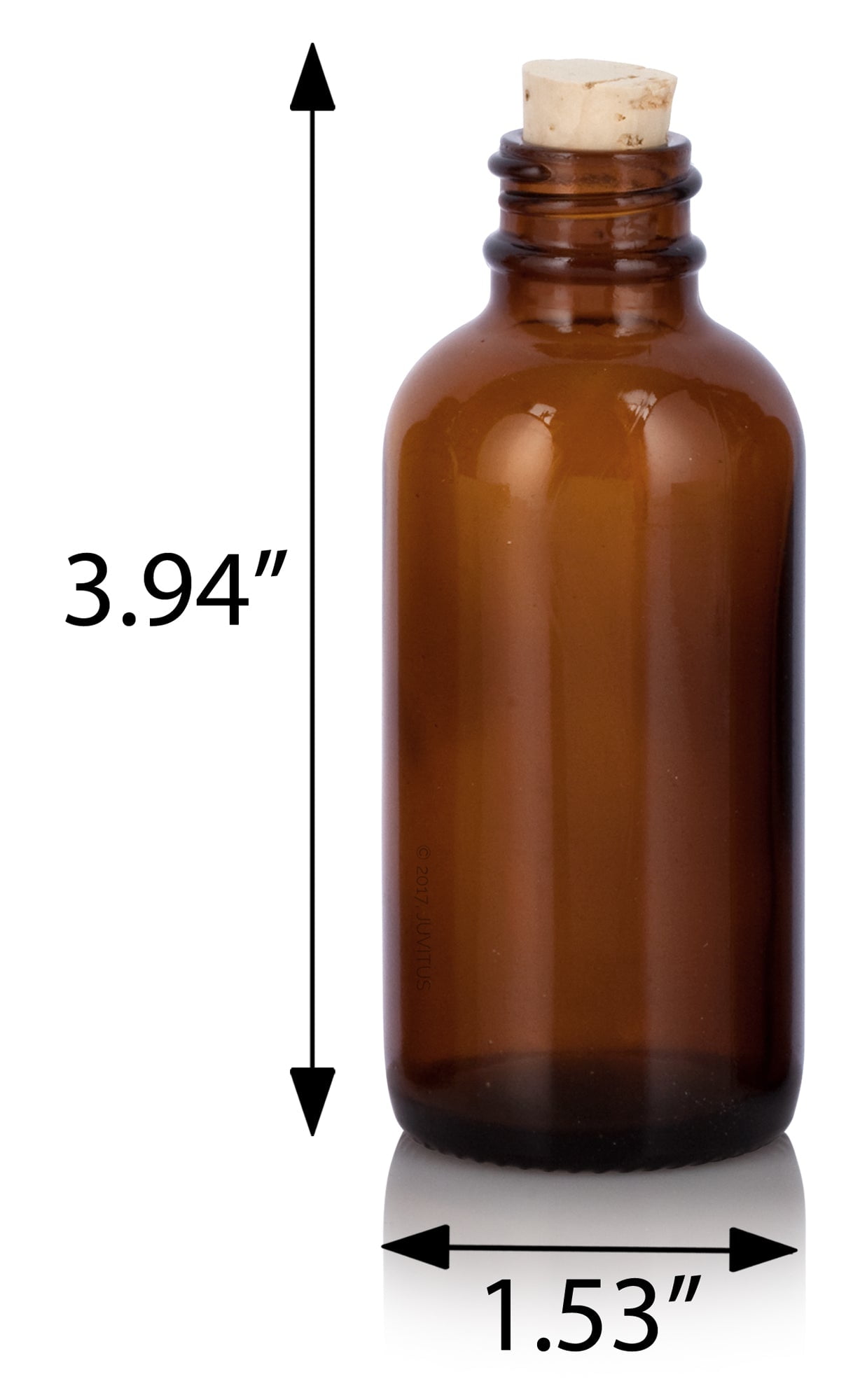 Amber Glass Boston Round Bottle with Cork Stopper Top Closure (12 Pack