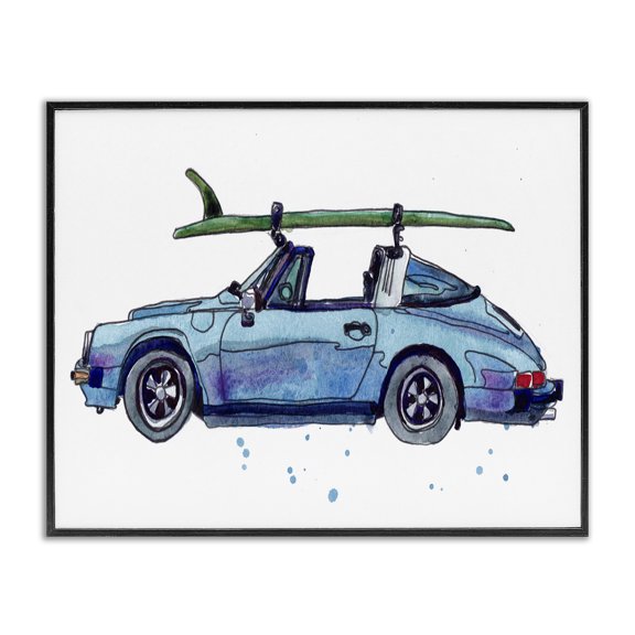 Stupell Industries Industrial Vintage Blue Surf Car Black Framed Giclee Art, 14 x 11, by Paul McCreery