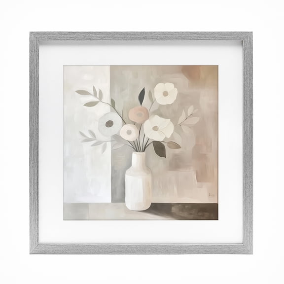 Stupell Industries Contemporary Minimalist Muted Flower Vase Gray Framed Print Under Glass, 16 x 16, by Heidi Kuntz