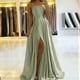 thumbnail image 2 of Elegante vestido de noche multicolor con escote en V y tirantes finos de satén brillante, 2 of 6