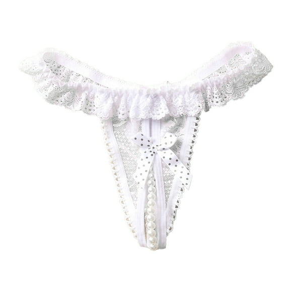 GDREDA Womans Underwear Women Sexy Panties Pearl Lace Thongs White,One Size