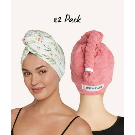 Turbie Twist Extra Long Microfiber Hair Towel Wrap - 2 Pack - For Women Men & Kids - Travel & Bathroom Essential - Quick Dry Hair Turban for Curly Long & Thick Hair (White White)