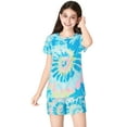 thumbnail image 3 of Tebbis Trendy Tie Dye Blue Swirl Pajamas for Big / Teen Girls 2-Piece Soft Tee & Shorts PJ Jammies Set Size 10, 3 of 7
