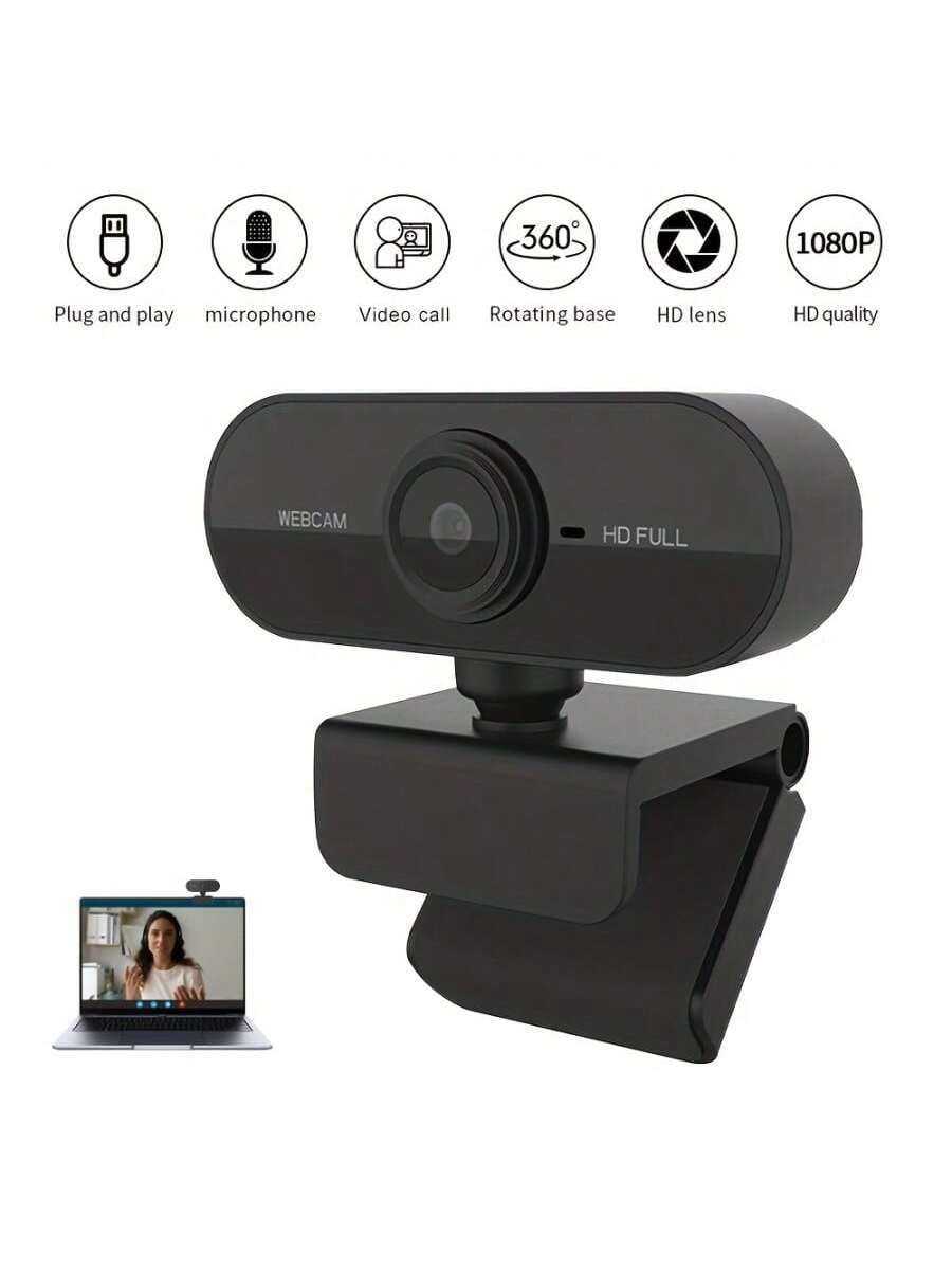 Full HD Webcam with Microphone - Plug & Play Wide Angle Conference Camera for Video Calls, Online Classes, Meetings
