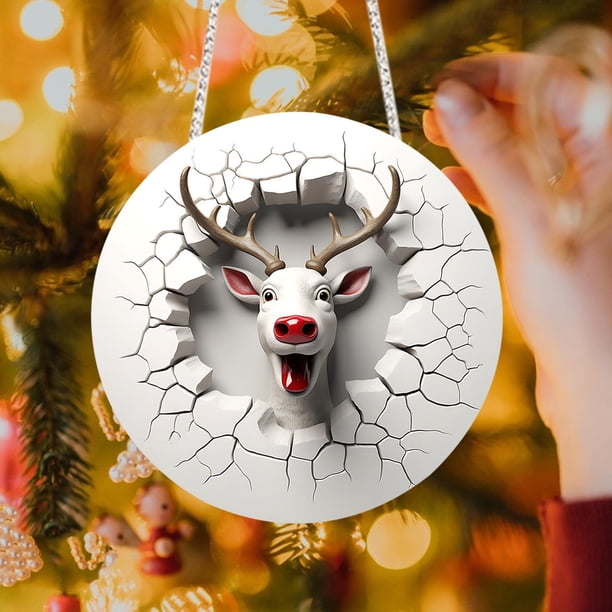 onlyliua ¡ ¡Promoción de Temporada! Adornos Navideños Redondos de Acrílico con Forma de Reno para Colgar En La Pared.