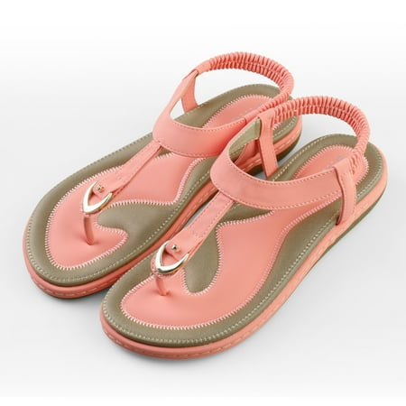 

Htwon Low-Wedge Women s Sandals Casual Flat Bottom Slippers Anti-Slip Shoes Size 8.5 Pink