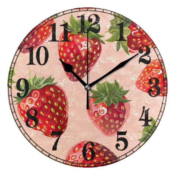 Strawberry Silent Wall Clock 10" Non-Ticking Battery Clock