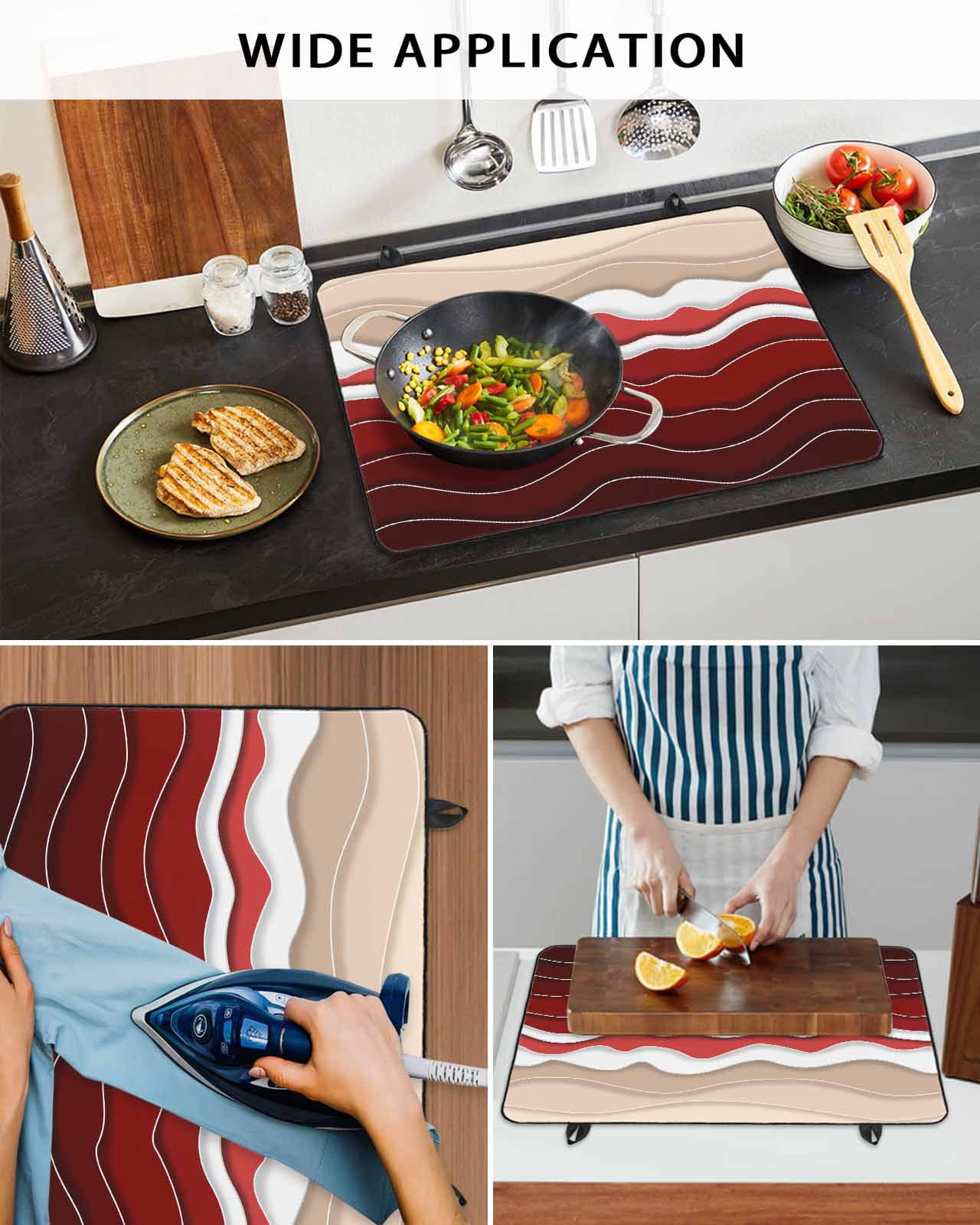 nqOlkjepod Large Induction Cooktop Protector Mat 36"x21", Red Ombre Stripe Stove Top Covers for Electric Stove, Abstract Summer Beach Coastal Stove Burner Cover Mats, Glass Top Stove Cover