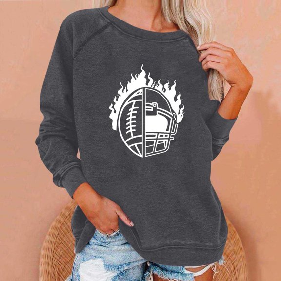 Lilgiuy Sweatshirt for Fashion Women Print Round-Neck Pullover Tops Long Sleeve Comfortable Blouse Sweatshirt for Date Nights