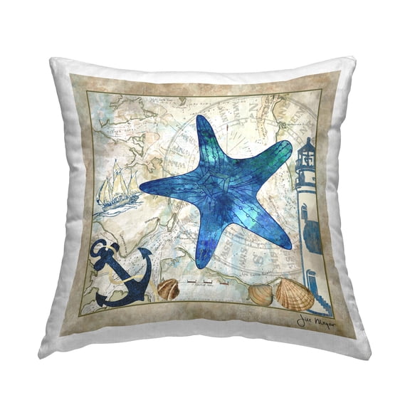 Stupell Industries Starfish & Maritime Map Decorative Printed Throw Pillow Design by Jill Meyer