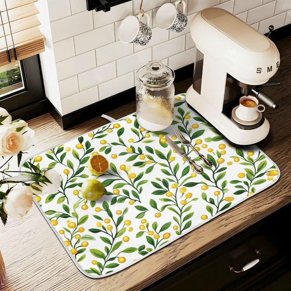 Yayeee Dish Drying Mat for Kitchen Counter 16" x 18" Microfiber Super Absorbent Coffee Decorative Pad, Olive Leaf
