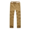 thumbnail image 2 of Boys Solid Casual Pull On Chino Pants Elastic Drawstring Waist Straight Leg School Uniform Trousers Kids Loose Fit Flat Woven Pants for Daily School Weekend Wear(Khaki,13-14 Years), 2 of 4