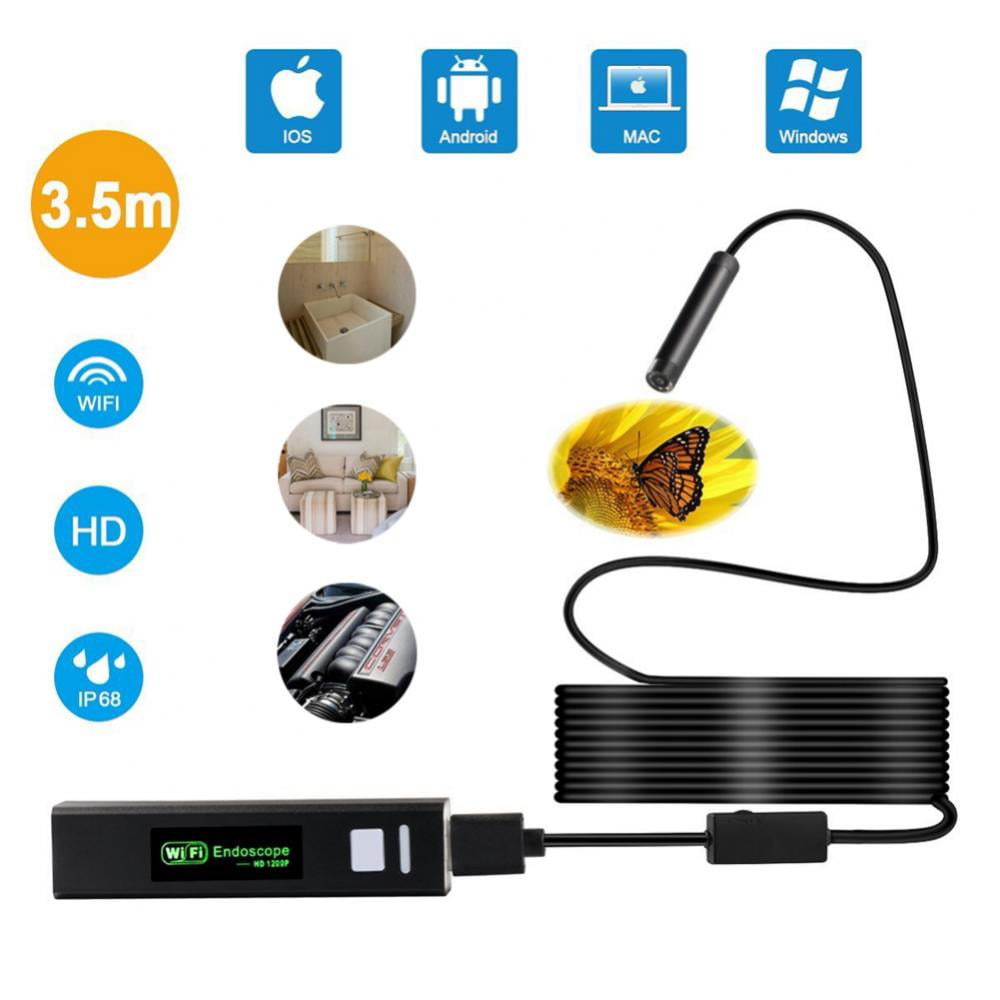 1M Endoscope Camera Wireless Endoscope 1200P HD Inspection Camera Premium IP67 Waterproof WiFi Borescope with Flexible Rigid Snake Cable for Android iOS iPhone Smartphone 