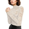 thumbnail image 1 of Blusa de manga larga con cuello alto y encaje floral para mujer: diseño de malla transparente, 95 % poliéster, ropa informal/para combinar, boda/fiesta, 1 of 4