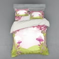 thumbnail image 2 of Mushroom Duvet Cover Set, Cherry Blossom Trees Fairytale Land Forest Surreal Fantasy Wonderland Image, Bedding Set with Shams and Fitted Sheet, 3 Sizes, by Ambesonne, 2 of 3