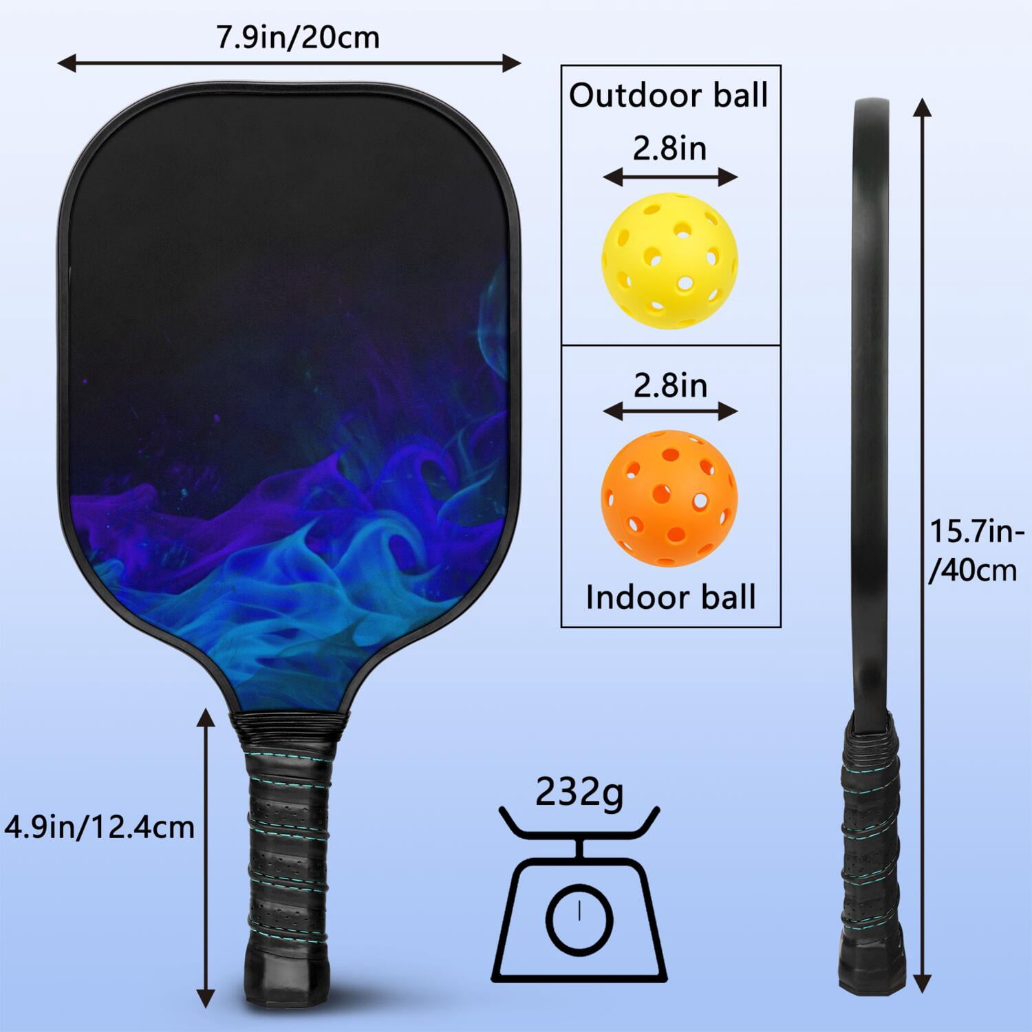 Pickleball Paddles Set Of 1, Fiberglass Surface, Fluid Smoke Aurora Art Style, 1 Paddle, 2 Balls & Bag