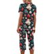 thumbnail image 3 of Puntoco Pijamas para mujer Conjunto de pijama con estampado navideño, cuello redondo, botones, manga corta y cintura elástica con bolsillos y pantalón, 3 of 4