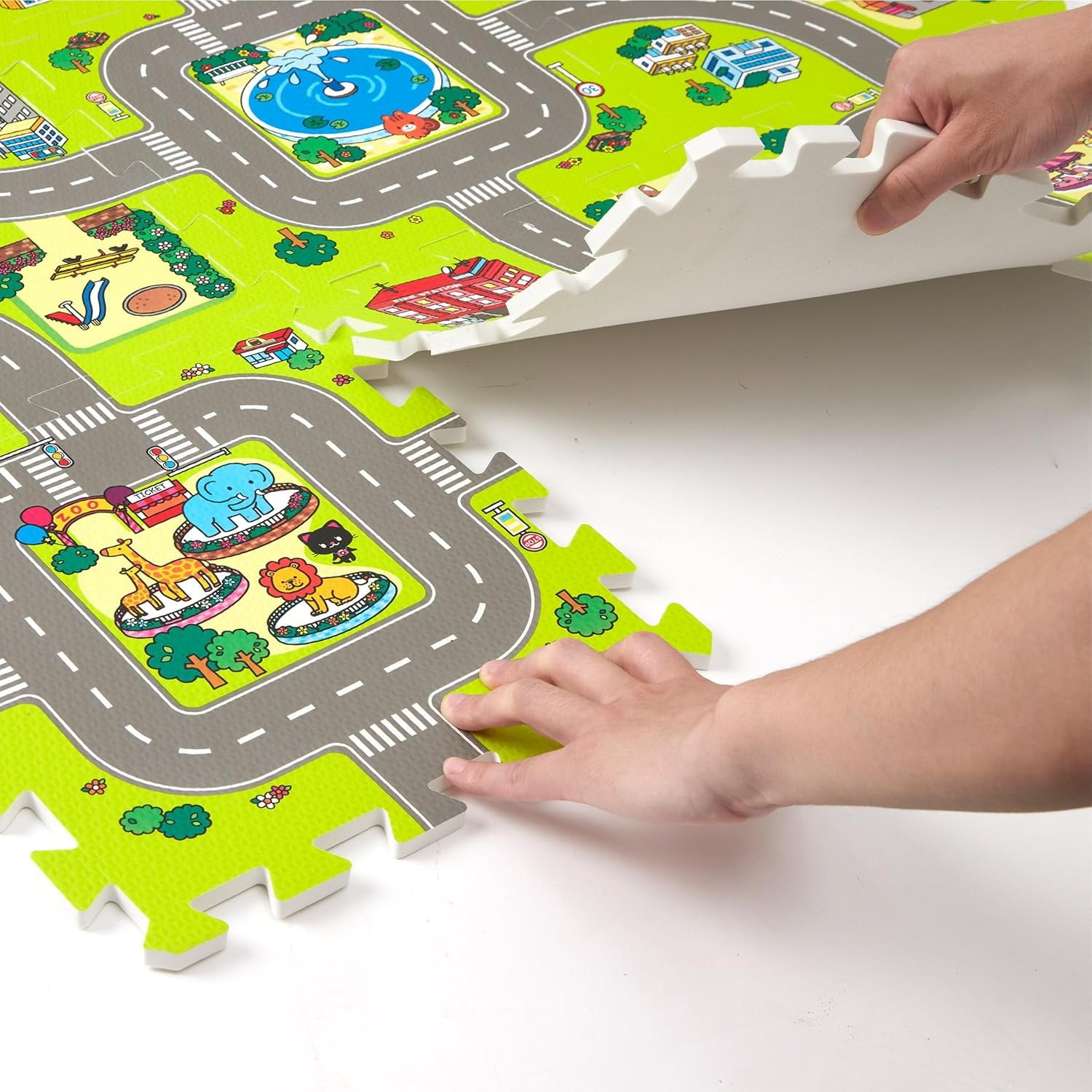Baby Play Mats for Floor Interlocking Foam Tiles City Road Track Puzzle Mat 9pcs