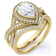 thumbnail image 1 of JeenMata Conjunto Nupcial de Moissanita de Corte Pera de 1,5 Quilates - Conjunto Nupcial - Anillo Art Déco - Anillo con Halo - Anillo de Racimo - Oro Amarillo de 18 K sobre Plata, 1 of 6