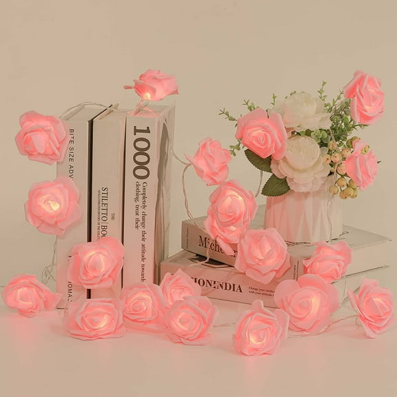 Morttic Rose LED Lights, 20 LED Valentine String Lights Battery Powered Rose Decorative Lights with Timer Remote Control, 8 Modes for Valentine's Day, Mother's Day, Wedding, Proposal, Home Hot Pink