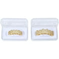 thumbnail image 3 of 18k Gold Plated All Iced Out Luxury Cubic Zirconia CZ Teeth Grillz Set Top & Bottom Grill Removable Hip Hop Halloween Party Gothic Accessories with Extra Molding Bars-Gold Top, 3 of 4