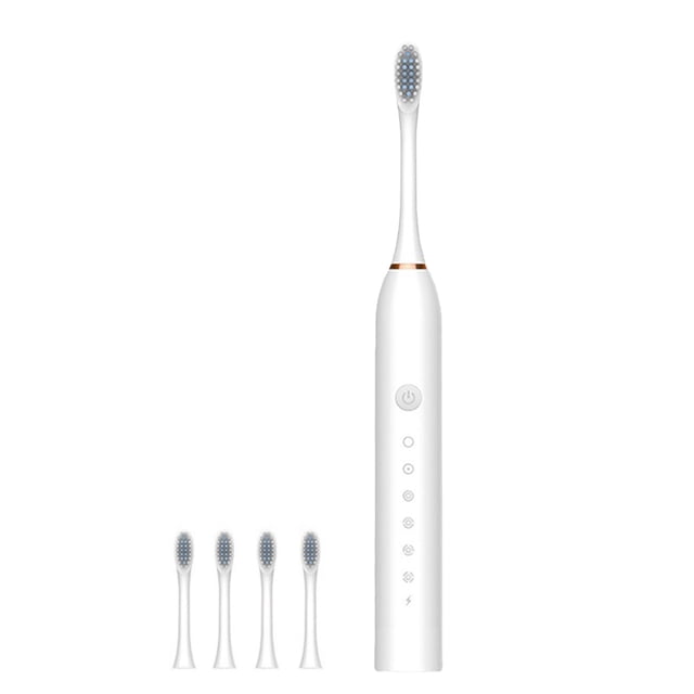 Cepillo de dientes eléctrico universal para niños y adultos, totalmente automático, ultrasónico, con cerdas suaves, color blanco.