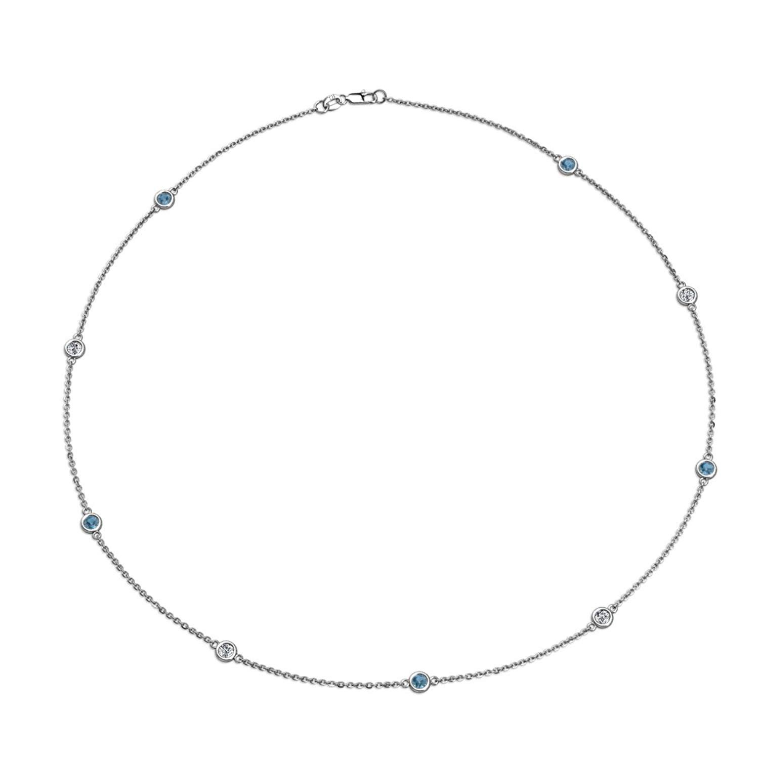 Blue Topaz and Diamond (SI2-I1, G-H) 9 Station Necklace 0.68 cttw in 14K White Gold by TriJewels