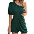 thumbnail image 2 of Shorts for Women,Clearance Women's Solid Color Fashion Casual Short Sleeve One Shoulder Slim Short Jumpsuit, 2 of 5