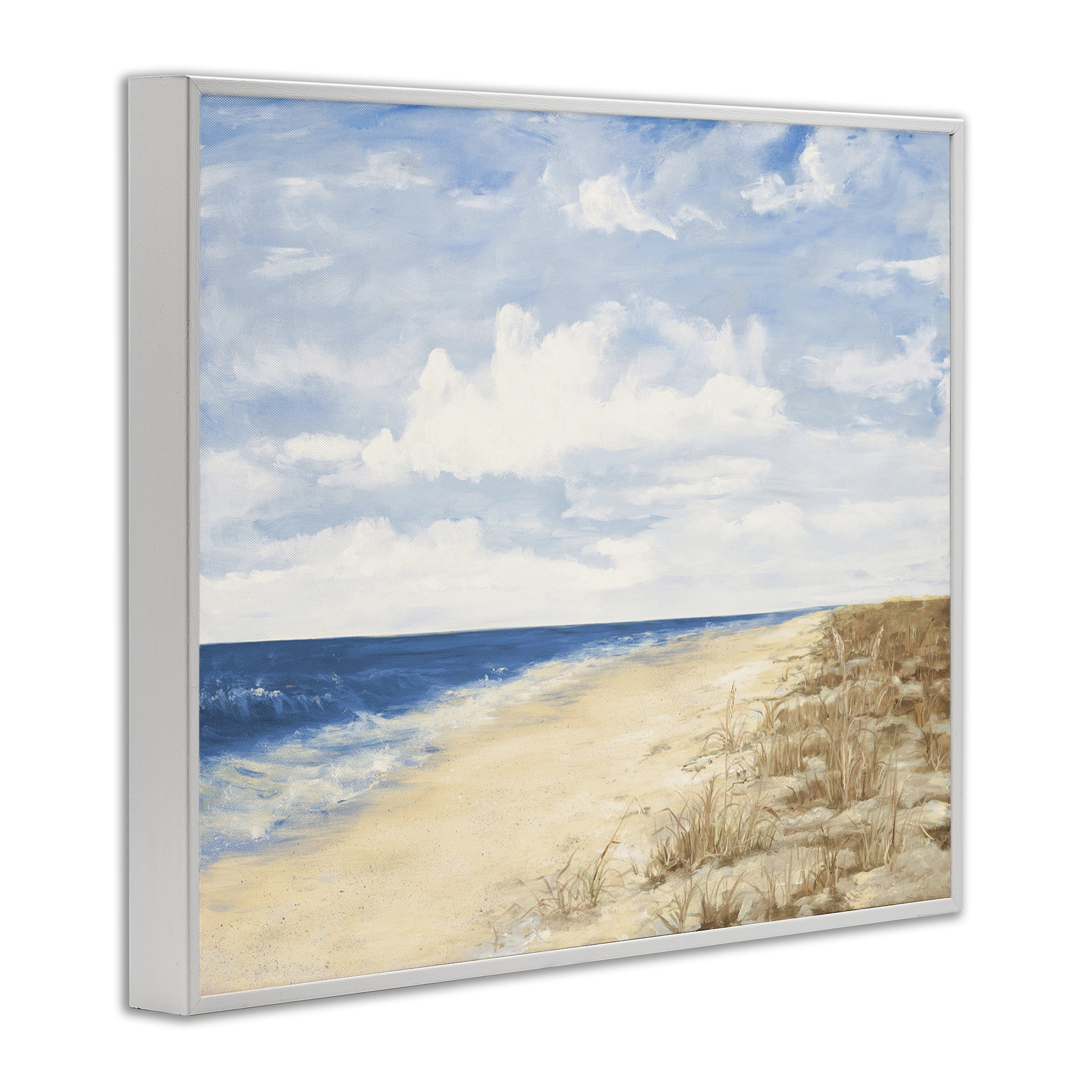 Stupell Industries Calm Beach Painting Coastal Painting White Framed Art Print Wall Art, 30 x 24