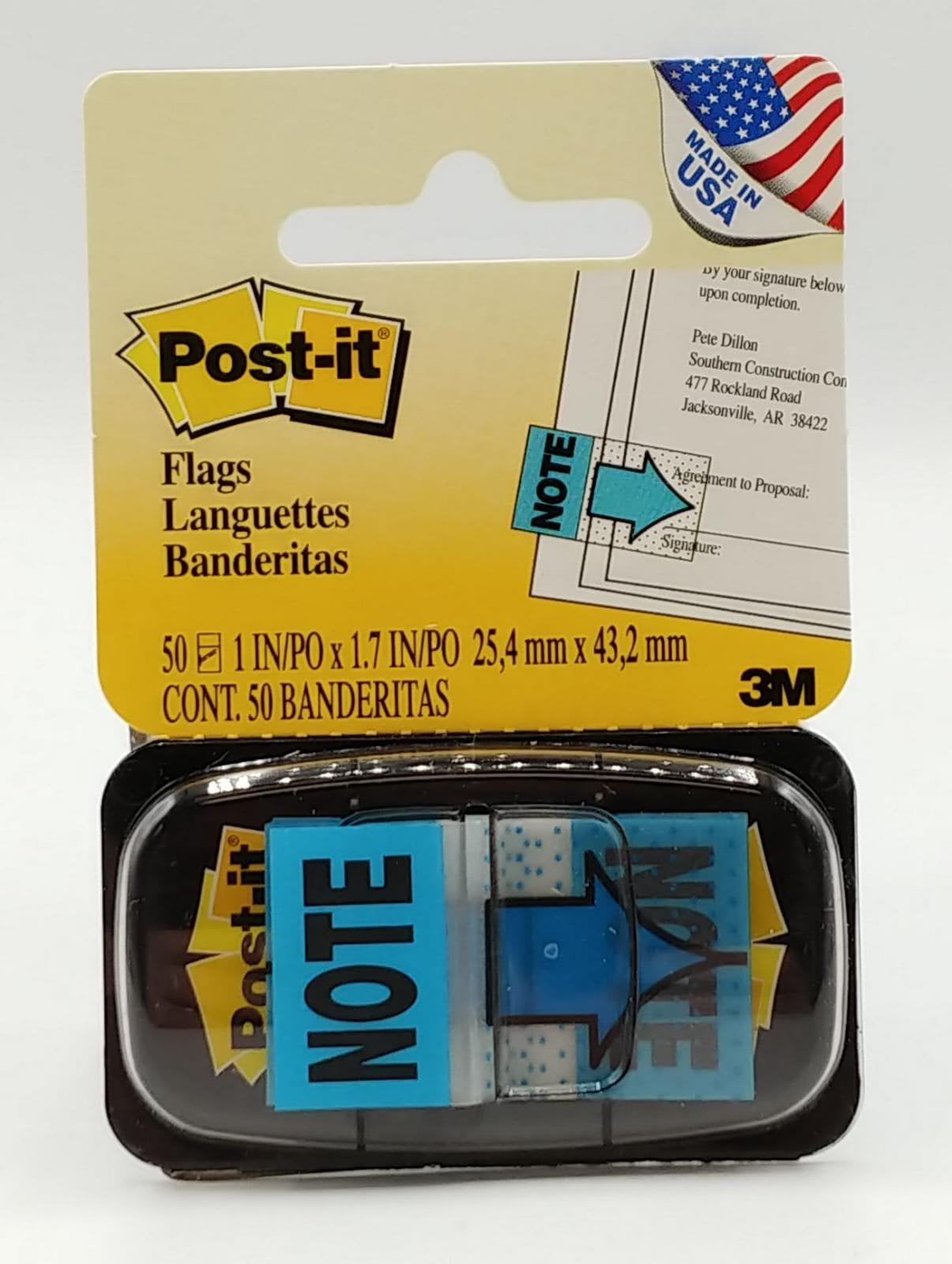 Postit Printed Message Flags, "Note" with Arrow, 1 Inch Blue, One