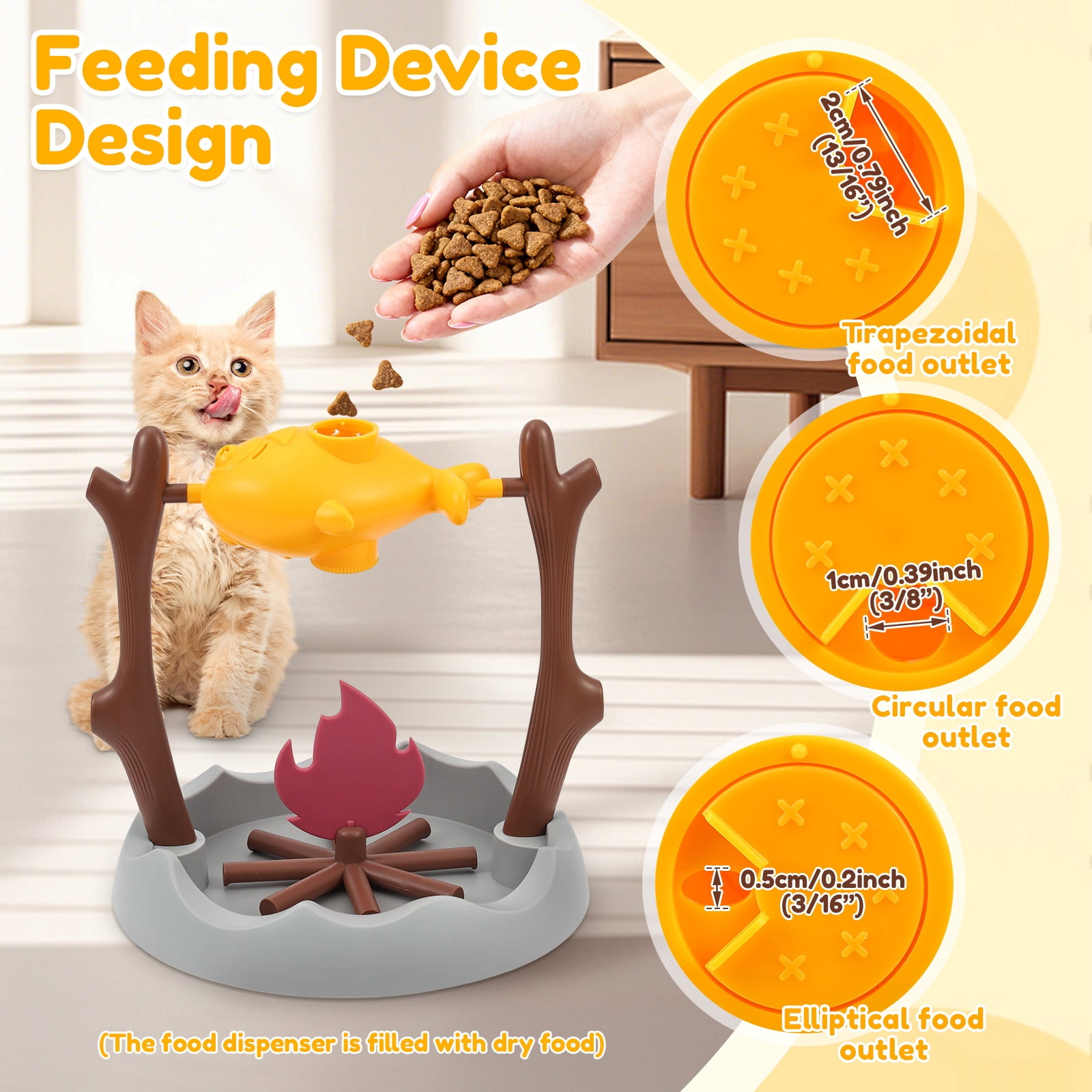 Austok Interactive Cat Treat Dispensing Toy Slow Feeder Bowl Unique Rotatable Fish and Flame Cognitive Training Game Enrichment Interactive Stimulation Toy Cat BBQ Fish Toy for Kitty