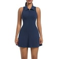 thumbnail image 3 of Women Tennis Dresses Trendy Golf Dresses with Built in Shorts Solid Sleeveless Zipper Workout Athletic Dress, 3 of 8