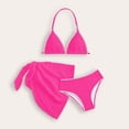thumbnail image 4 of WOXIHUAN Girls Swimsuit Trendy V Neck Adjustable Straps Bikini Set High Waisted 3 Piece Bathing Suits with Cover Up for 8-16 Years Hot Pink 12 Years, 4 of 5
