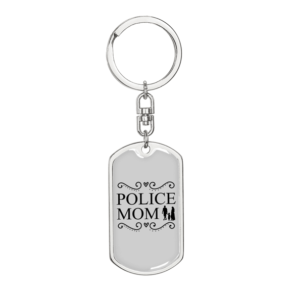 Police Mom Family Stainless Steel or 18k Gold Premium Swivel Dog Tag Keychain