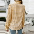 thumbnail image 6 of Women’s Long Sleeve Ruffle Shirt – Plaid V-Neck Button Down Blouse, Casual Loose Fit Gingham Top for Daily, Office, School, or Weekend Outfits Yellow, 6 of 8