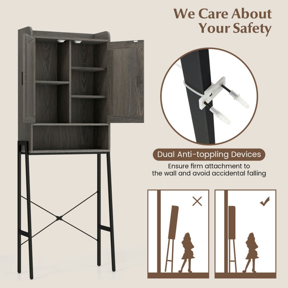 Finihen Toilet Storage Cabinet, Bathroom Cabinet Organizer, Over the Toilet Storage Cabinet Space Saver Organizer with Double Doors, for Bathroom, Gray